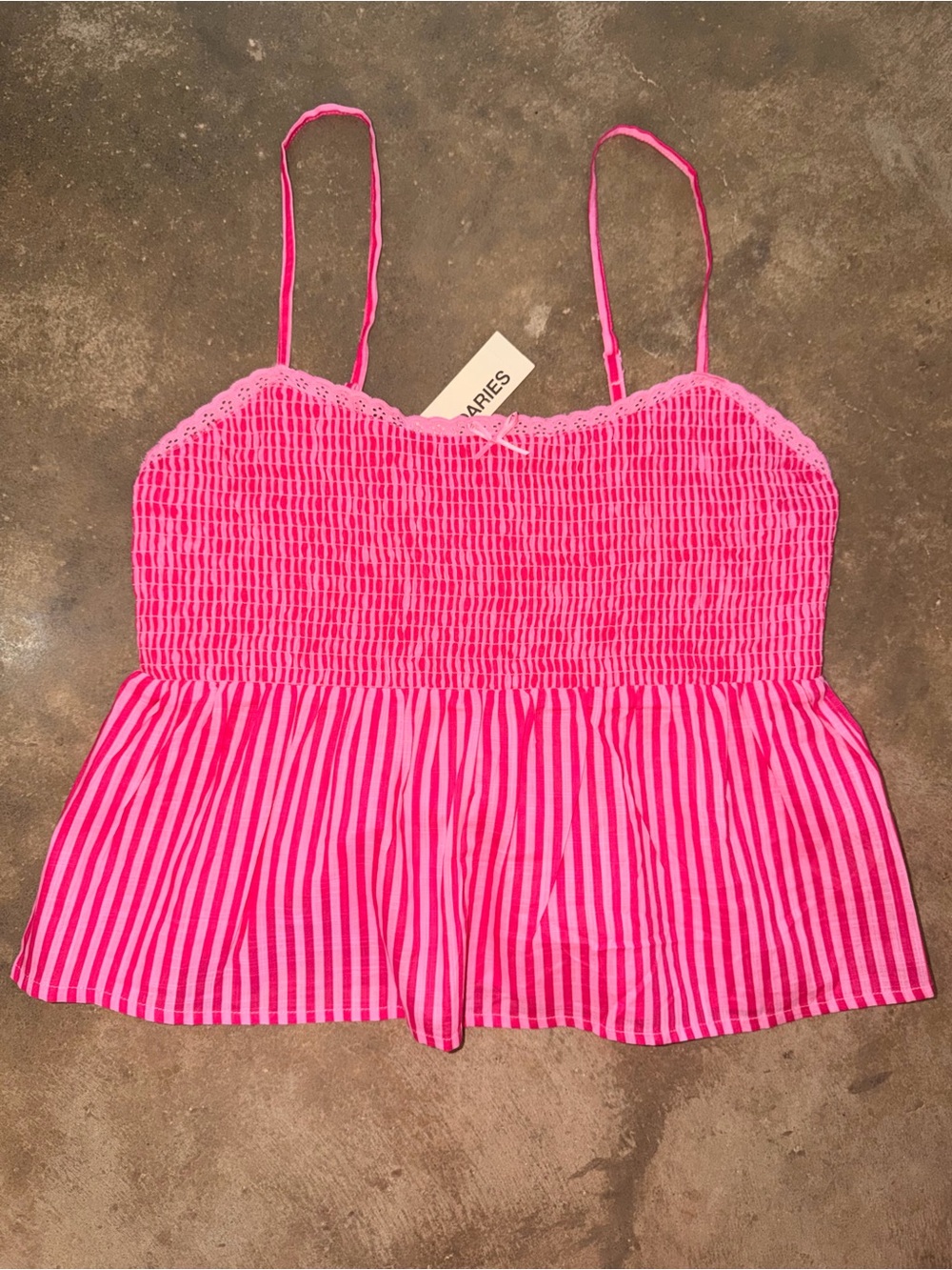 NWT No Boundaries Pink Smocked Striped Peplum Cami Tank Top L
